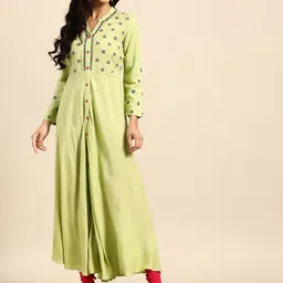 RANGMAYEE Yoke Design Mandarin Collar Thread Work Anarkali Kurta-picture-28