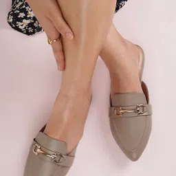 Mast & Harbour Brown And Gold-Toned Buckle Embellished Mules-image-13