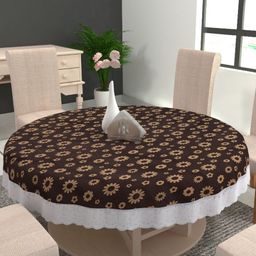 MONKDECOR Brown Floral Waterproof Round 6-Seater Table Cover-picture-28