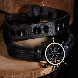 The Roadster Lifestyle Co Men Set of 2 Black Alloy Multistrand Bracelet-image-38