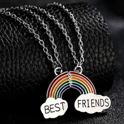 Celena Cole Set of 2 Silver-Toned & Multicoloured Silver-Plated Best Friends Necklace image 1