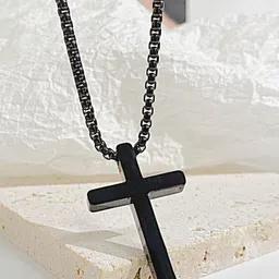 Peora Black Plated Christian Cross Contemporary Pendant With Chain-picture-27