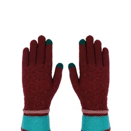 LOOM LEGACY Women Solid Winter Acrylic Hand Gloves-image-2