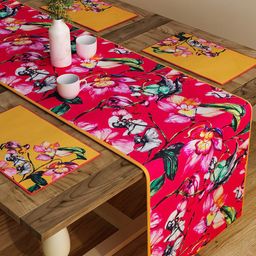 SEJ by Nisha Gupta Set of 6 Red Printed Cotton Table Placemats and Runner-picture-45