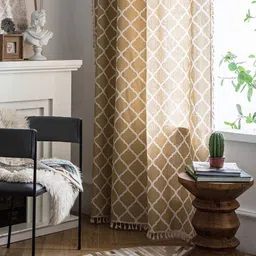 Huesland Brown & White 1 Piece Geometric Cotton Room Darkening Window Curtain image 1