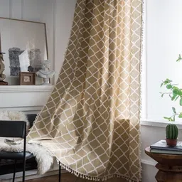 Huesland Brown & White 1 Piece Geometric Cotton Room Darkening Door Curtain image 1