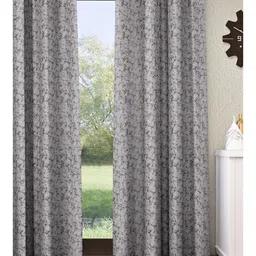 Home Sizzler Grey & Black Room Abstract Darkening Window Curtain image 1