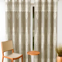 Kuber Industries Cream-Coloured & White 2 Pcs Ethnic Motifs Room Darkening Door Curtains image 1