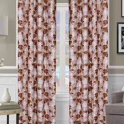 ROMEE Set Of 2 Beige & Brown Floral Printed Long Door Curtains image 1