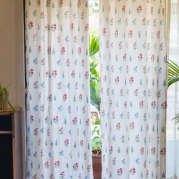 URBAN SPACE Red & White 2-Pieces Floral Cotton Window Curtains-image-62