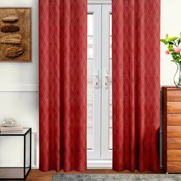 Cortina Red Set of 2 Embossed Abstract Print Door Curtains-picture-36