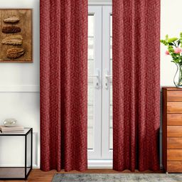 Cortina Maroon Set of 2 Floral Door Curtain-picture-4