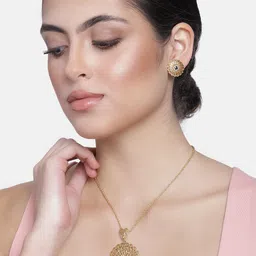 Estele Women Gold Plated Round Shaped Matt finish Pendant Set-picture-24