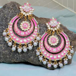 Crunchy Fashion Pink Contemporary Chandbalis Earrings-picture-41