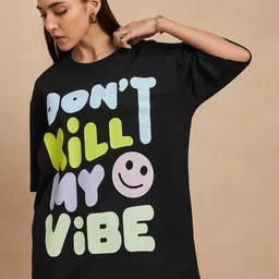 COLOR CAPITAL Women Typography Printed Round Neck Cotton Oversized T-shirt-picture-15