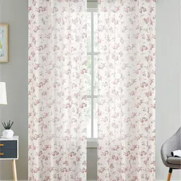 LINENWALAS Happy Sleeping 2 Pcs White & Pink Floral Cotton Sheer Window Curtain-picture-15