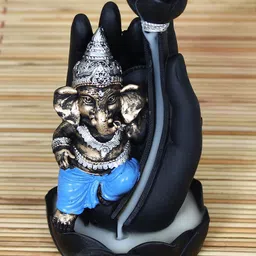 eCraftIndia Black & Blue Lord Ganesha Idol with Smoke Backflow Cone Incense Holder-picture-13