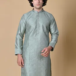 MAAHI FABS Men Grey Ethnic Motifs Embroidered Regular Sequinned Kurta with Pyjamas-picture-30
