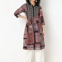 Ethnicity Geometric Printed Mandarin Collar A-Line Sequinned Kurta-picture-13