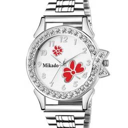 Mikado Women Silver-Toned Brass Embellished Dial & Silver Toned Stainless Steel Bracelet Style Straps Watch-image-6