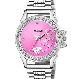 Mikado Women Pink Embellished Dial & Silver Toned Stainless Steel Bracelet Style Watch image 1