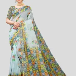 Fevinaa Floral Printed Pure Linen Saree-image-32
