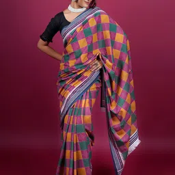 BUTA BUTI Checked Pure Cotton Saree-image-58