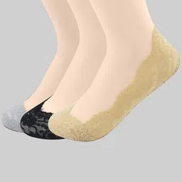 PLUMBURY Women Pack Of 3 Patterned Anti-Skid Shoe Liner Socks-picture-23