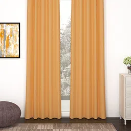 Story@Home Faux Silk Solid 300GSM Mustard Room Darkening Blackout Door Curtain - Set of 2-picture-33