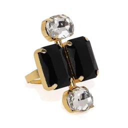 Zaveri Pearls Women Gold-Toned & Black Contemporary Adjustable Finger Ring-picture-16