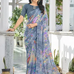 KALINI Geometric Printed Pure Chiffon Dabu Saree-picture-2