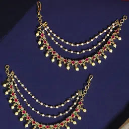 Yellow Chimes Gold-Toned AD/American Diamond Layered Earring Chain-picture-47