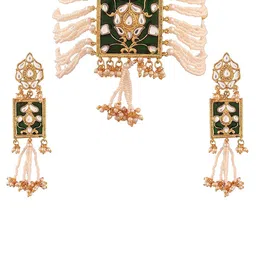 Arendelle Gold Plated Kundan and Meenakari Green ChokerString Jewellery Set-picture-17