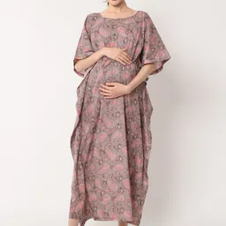 Aujjessa Women Floral Printed Cotton Maternity Kaftan Dress-picture-11
