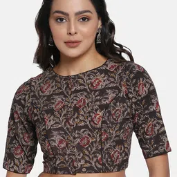THE WEAVE TRAVELLER Hand Block Printed Non Paded Cotton Kalamkari Blouse-picture-17