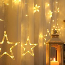 SPARK WORLD Yellow Star Shape LED Curtain Fairy String Lights-picture-19