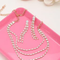 AMI Women Rose Gold-Plated CZ-Studded Layered Necklace and Earrings-image-55