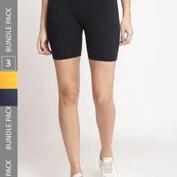 Jinfo Women Pack Of 3 Cycling Super Combed Cotton Lycra Sports Shorts-image-25