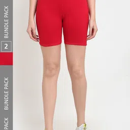 Jinfo  Women Pack Of 2 Mid-Rise Super Commed Lycra Cycling Sports Shorts-image-84