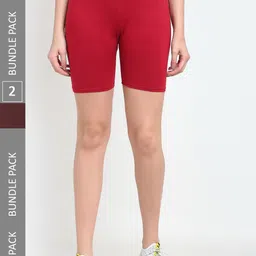 Jinfo Pack Of 2 Mid-Rise Above Knee Cycling Sports Shorts-image-38