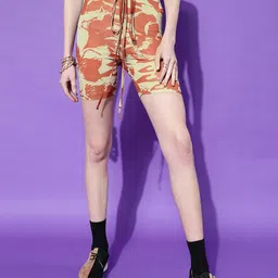 STREET 9 Women Rust Printed Slim Fit High-Rise Rapid Dry Cycling Shorts-image-93