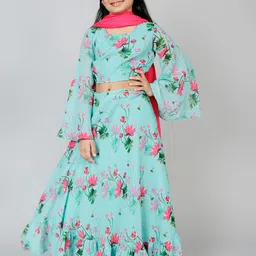 Aks Kids Girls Printed Ready To Wear Lehenga & Blouse With Dupatta-image-45