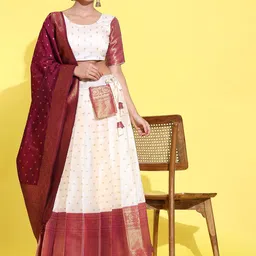 Fabcartz Woven Design Semi-Stitched Lehenga & Unstitched Blouse With Dupatta-image-54