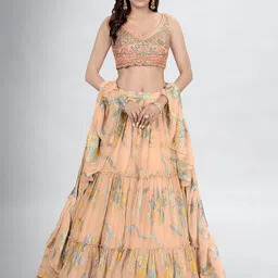 Fusionic Embroidered Thread Work Semi-Stitched Lehenga & Blouse With Dupatta-picture-14