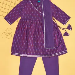 YU by Pantaloons Girls Printed Angrakha Kurta with Trousers & With Dupatta-image-8