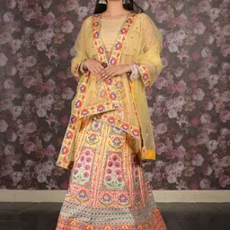 ODETTE Printed Thread Work Semi-Stitched Lehenga & Unstitched Blouse With Dupatta-picture-12