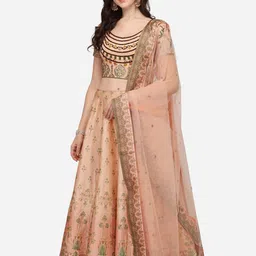 SAPTRANGI Embroidered Thread Work Semi-Stitched Lehenga & Unstitched Blouse With Dupatta-picture-12