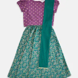 AKKRITI BY PANTALOONS Girls Teal & Gold-Toned Ready to Wear Lehenga & Blouse With Dupatta-picture-22