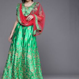 MANVAA Embellished Beads and Stones Semi-Stitched Lehenga & Unstitched Blouse With Dupatta-image-16