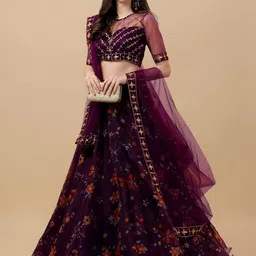 BAESD Embroidered Sequinned Semi-Stitched Lehenga & Unstitched Blouse With Dupatta-picture-26